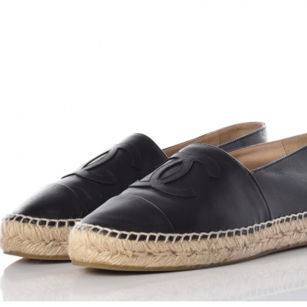 CHANEL Lambskin CC Espadrilles Black
